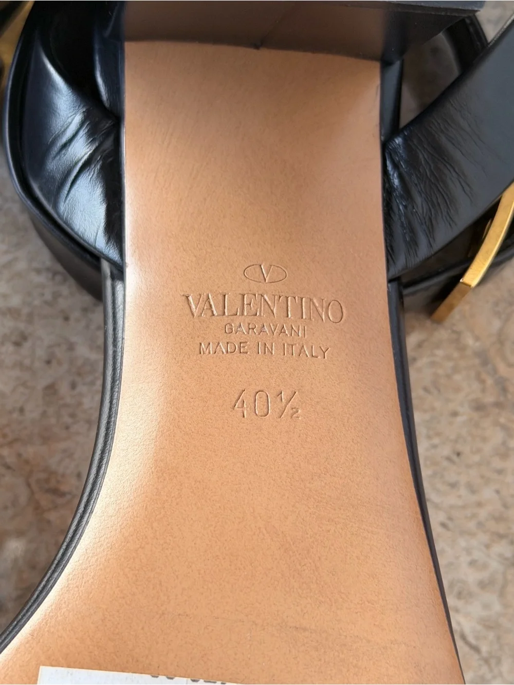 NEW! Valentino Garavani One Stud Black Leather Block Heel Sandals